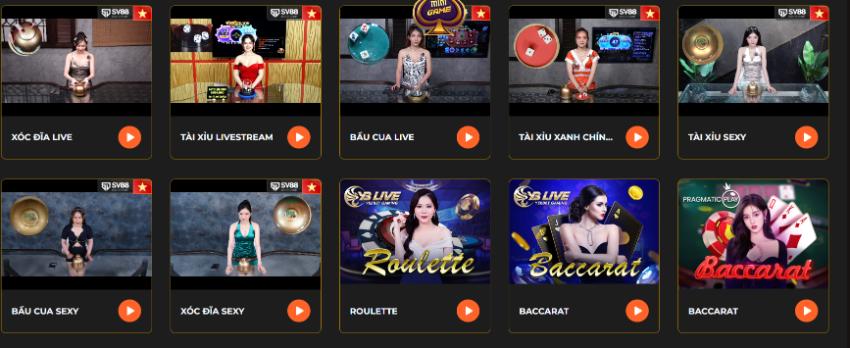 Các sảnh cược có tại SV88 Casino