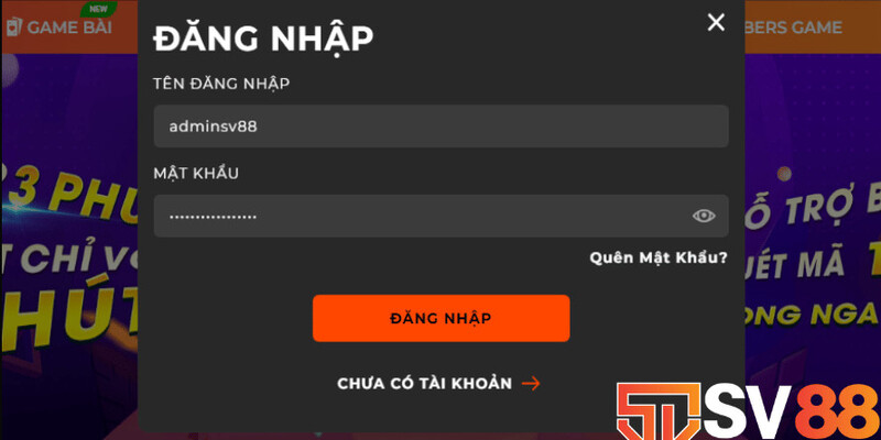 Các bước đăng nhập tài khoản tại SV88