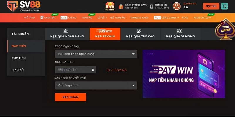 Nạp tiền qua Paywin