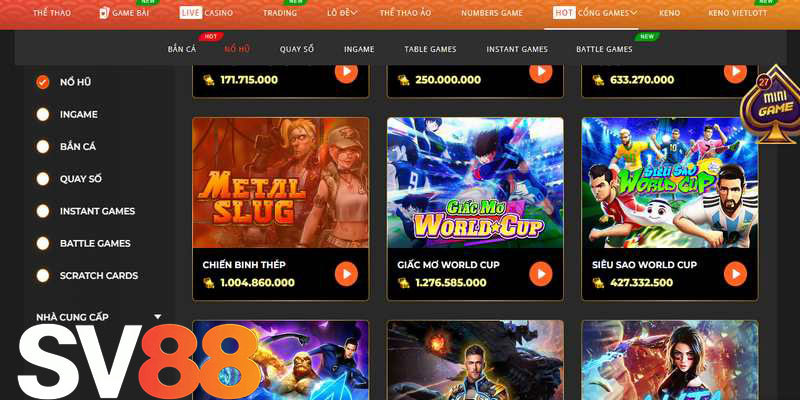 Một số game nổ hũ SV88